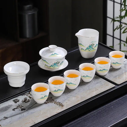 Hand-Painted Dehua White Porcelain Gongfu Tea Set product gallery photo 6 for ceramic gongfu tea set