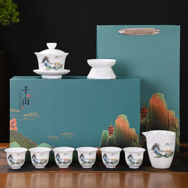 Dehua White Porcelain 10-Piece Kung Fu Tea Set with Gift Box for Business Gifting product gallery photo 6 for ceramic gongfu