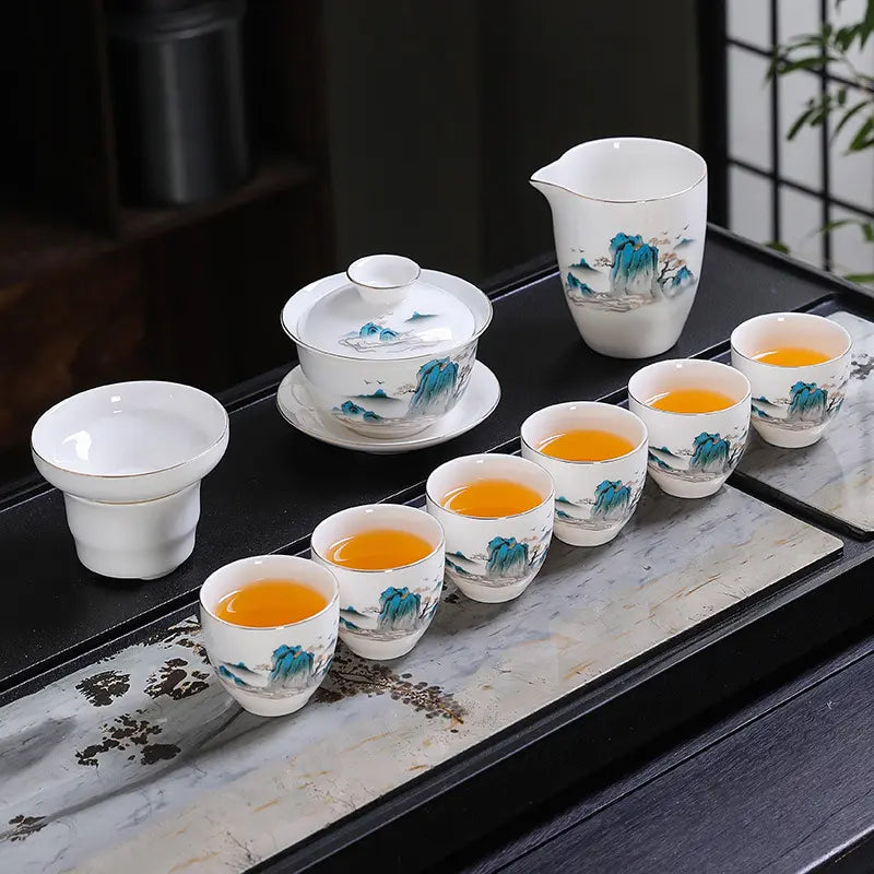 Hand-Painted Dehua White Porcelain Gongfu Tea Set product gallery photo 14 for ceramic gongfu tea set