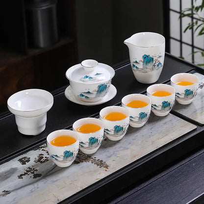 Hand-Painted Dehua White Porcelain Gongfu Tea Set product gallery photo 14 for ceramic gongfu tea set