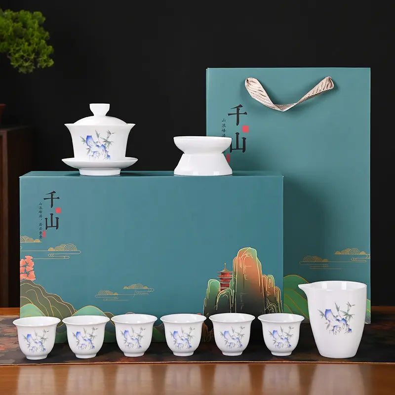 Dehua White Porcelain 10-Piece Kung Fu Tea Set with Gift Box for Business Gifting product gallery photo 8 for ceramic gongfu