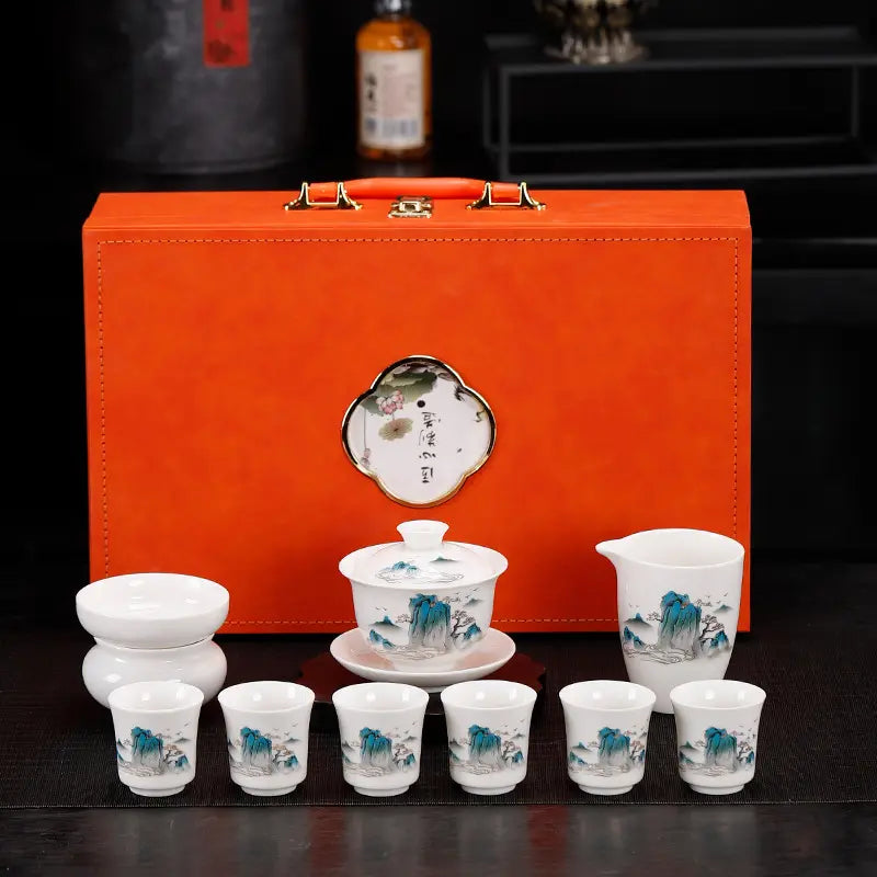 Dehua White Porcelain Gongfu Tea Set with Gift Box product gallery photo 7 for ceramic gongfu tea set