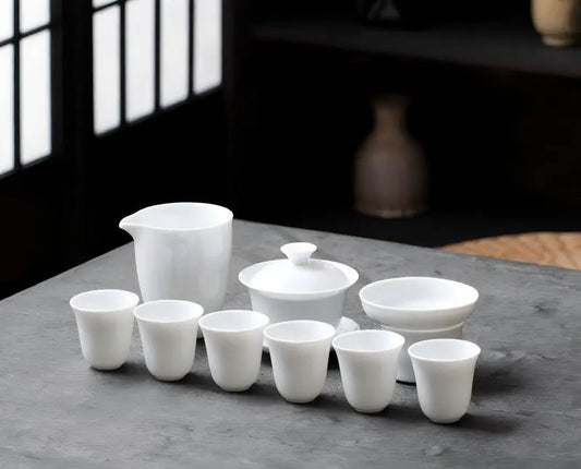 White Porcelain Kung Fu Tea Set — Complete Ceramic Gift Box Set for Business & Home