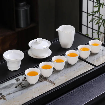 Hand-Painted Dehua White Porcelain Gongfu Tea Set detail photo 4 for ceramic gongfu tea set
