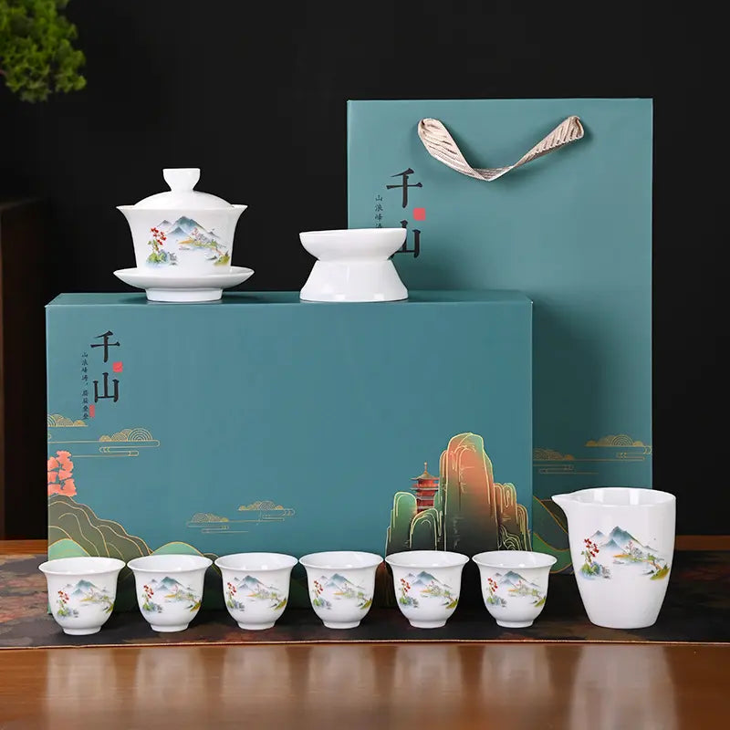 Dehua White Porcelain 10-Piece Kung Fu Tea Set with Gift Box for Business Gifting product gallery photo 10 for ceramic gongfu