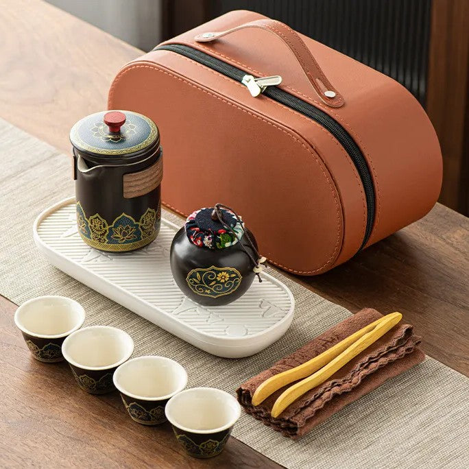 Portable Ceramic Gongfu Tea Set with Travel Case | Zen Tea Sets