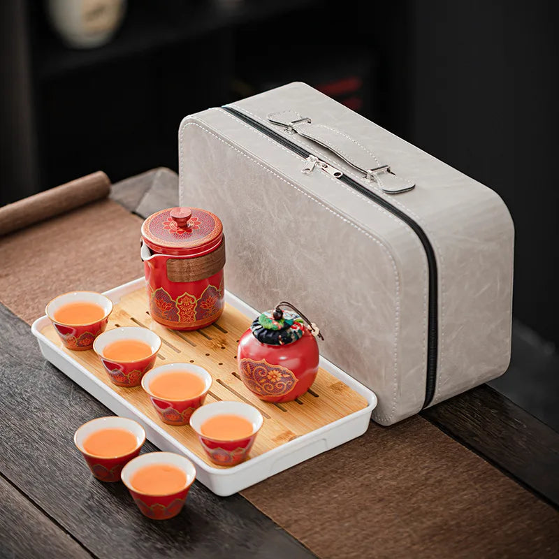 Portable Ceramic Gongfu Tea Set with Travel Case | Zen Tea Sets