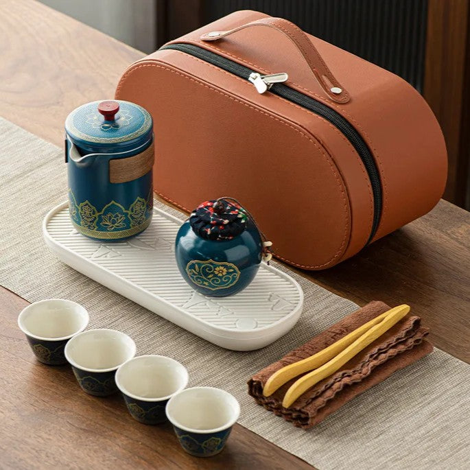 Portable Ceramic Gongfu Tea Set with Travel Case | Zen Tea Sets