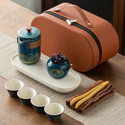 Portable Ceramic Gongfu Tea Set with Travel Case | Zen Tea Sets
